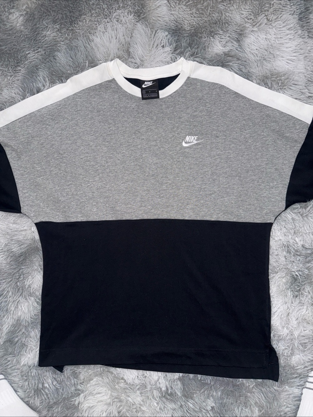 Nike Grey Black White Colorblock Crew Sweatshirt